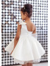 One Shoulder Ivory Satin Peek-A-Boo Tulle Flower Girl Dress